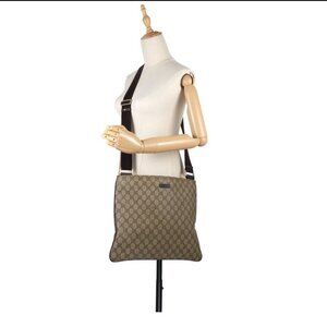 Authentic Gucci Supreme Leather Trim Flat Messenger Bag